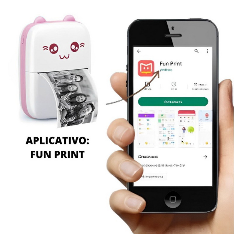 Mini Impressora Termica Portatil Gatinho- Rosa -Claro e Branco