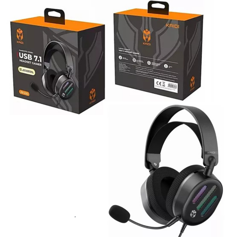 Fone Headset Gamer Rgb Usb 7.1 KD-G32 Kaidi -Preto