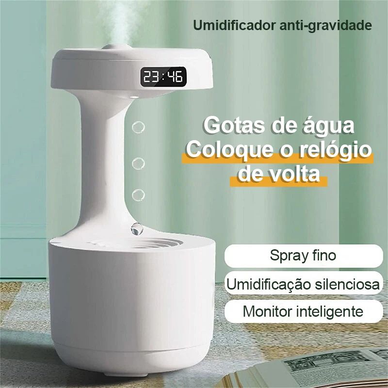 Umidificador Gotas De Água Gravidade Com Relógio Digital Led-(Normal) -Branco