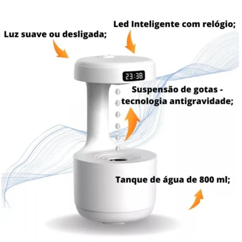 Umidificador Gotas De Água Gravidade Com Relógio Digital Led-(Normal) -Branco