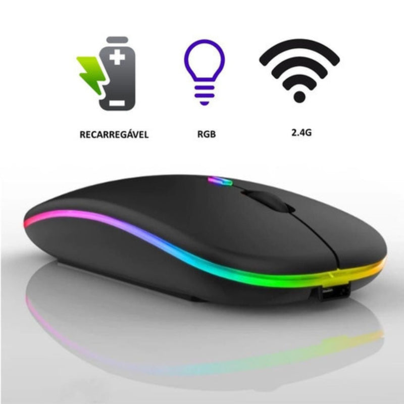 Mouse sem Fio Bluetooth Recarregável LED