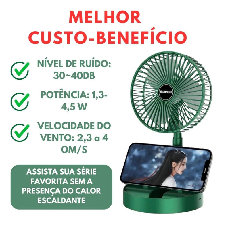 Mini Ventilador Dobrável Com Apoio de Celular